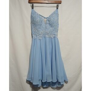 Lace Bodice Party Dress - Strappy Back,‎ Fit & Flare, Blue, Size 0